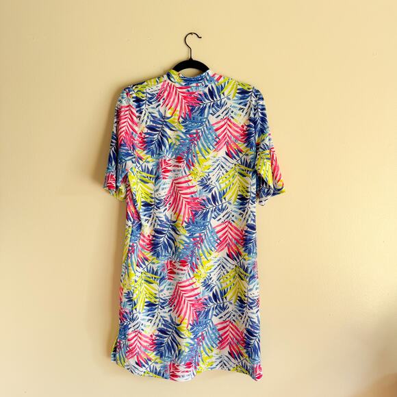 Tail Blue + Pink Green Palm Print Short Sleeve Golf Dress - Large - Picture 8 of 9